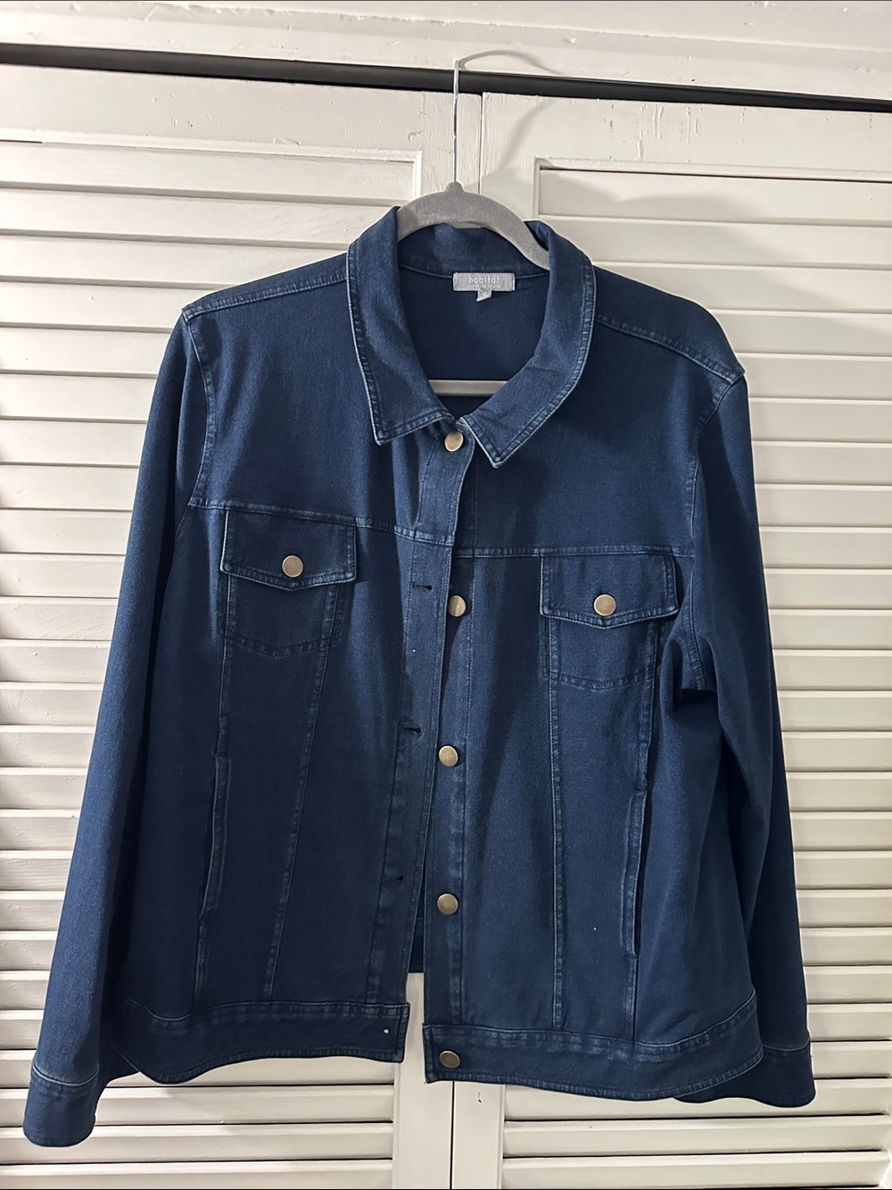 Habitat women’s Jean jacket. Super soft, stretch, dark blue.